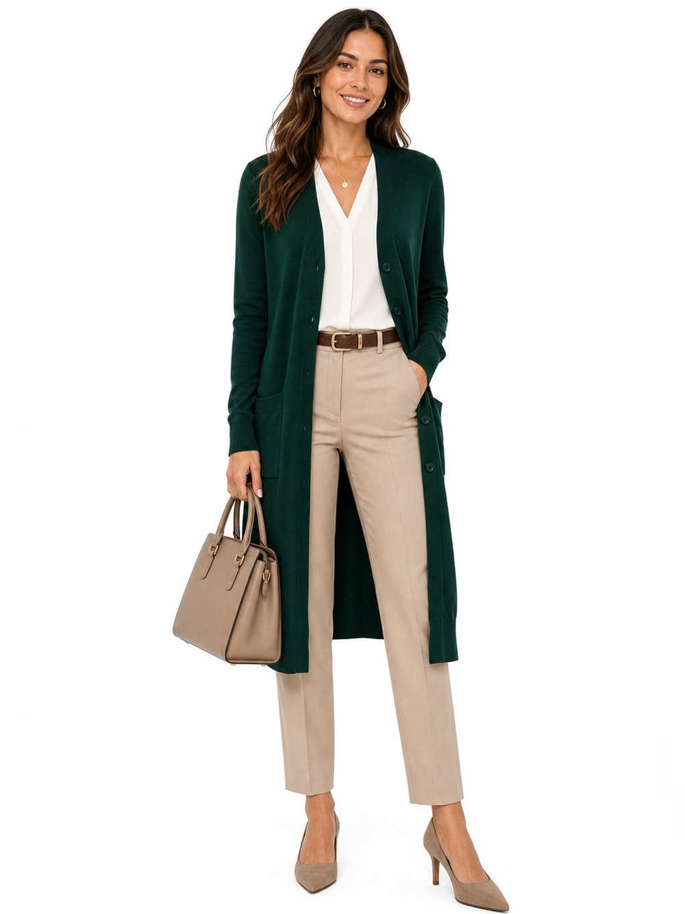 Cielo Forest Green Longline Duster Cardigan Sweater Size Small